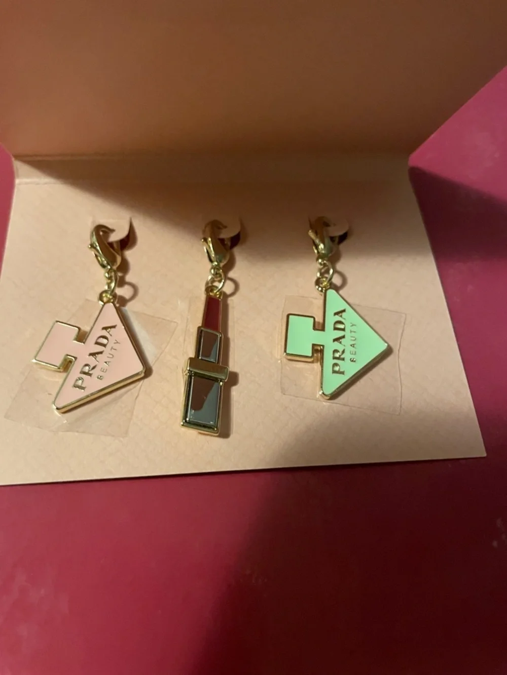 Prada Gold & Pink Enamel Logo Charm Set - Picture 10 of 15